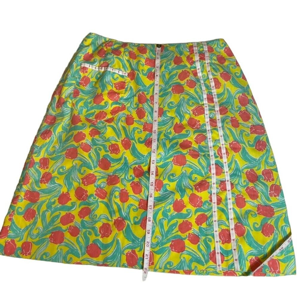 Lilly Pulitzer Yellow‎ Red Green Tulip Floral A-Line Skirt Women's Size